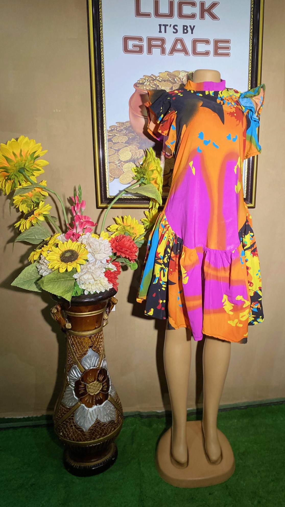 short pleated gown with turtle neck(0196)