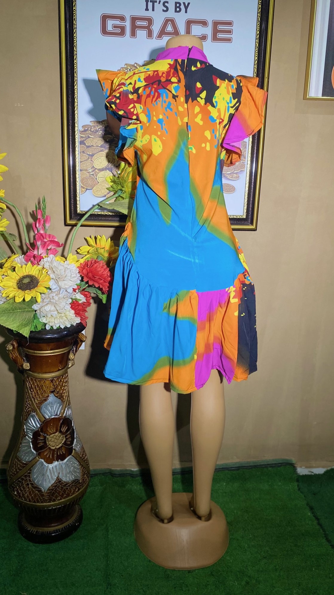 short pleated gown with turtle neck(0196)