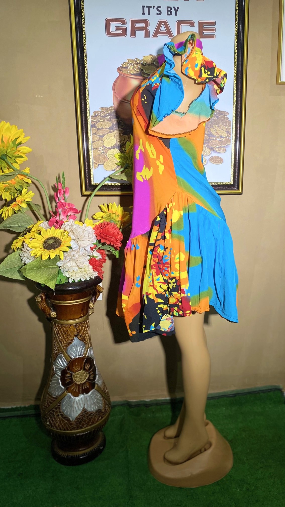 short pleated gown with turtle neck(0196)