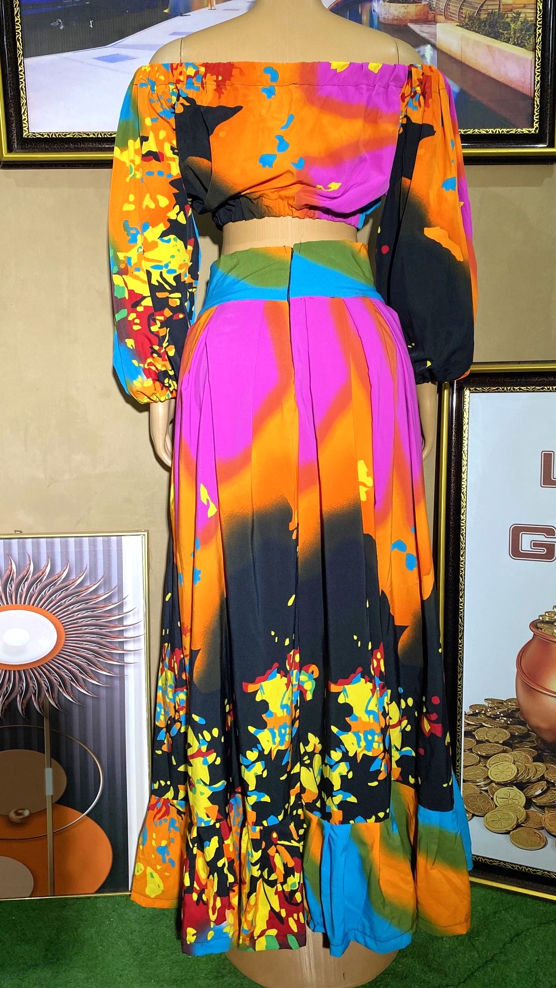 pleated skirt with crop top off shoulder (0096)