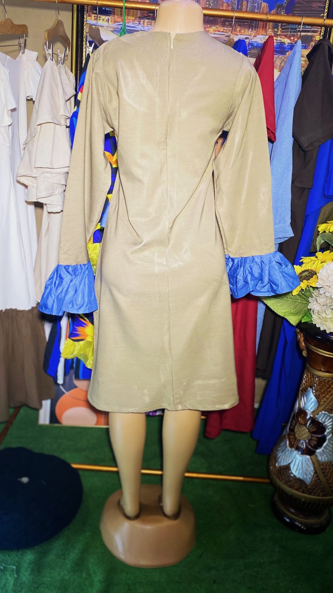 straight gown with one sided gown(0164)