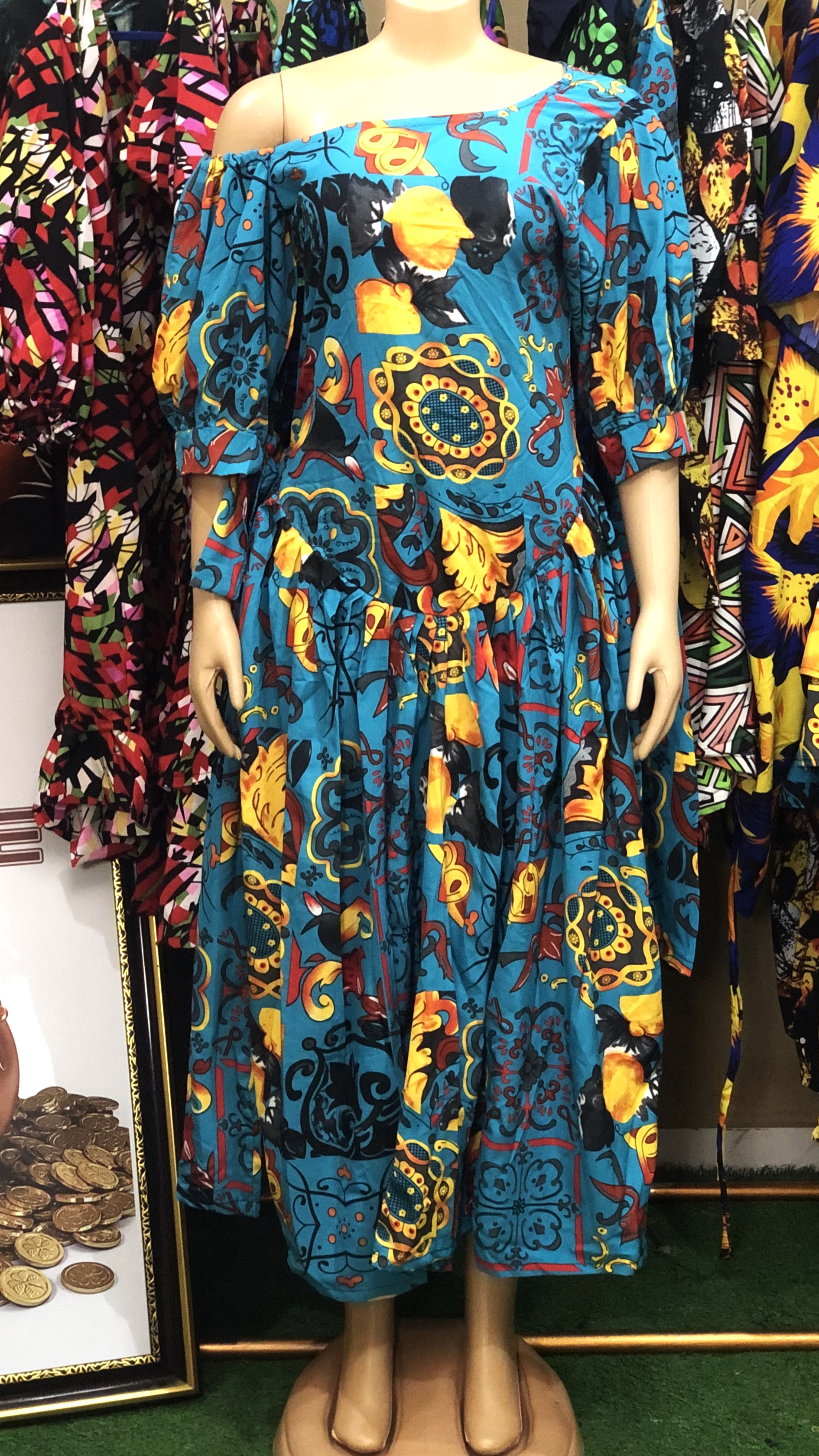 Off shoulder pleated gown (G402)