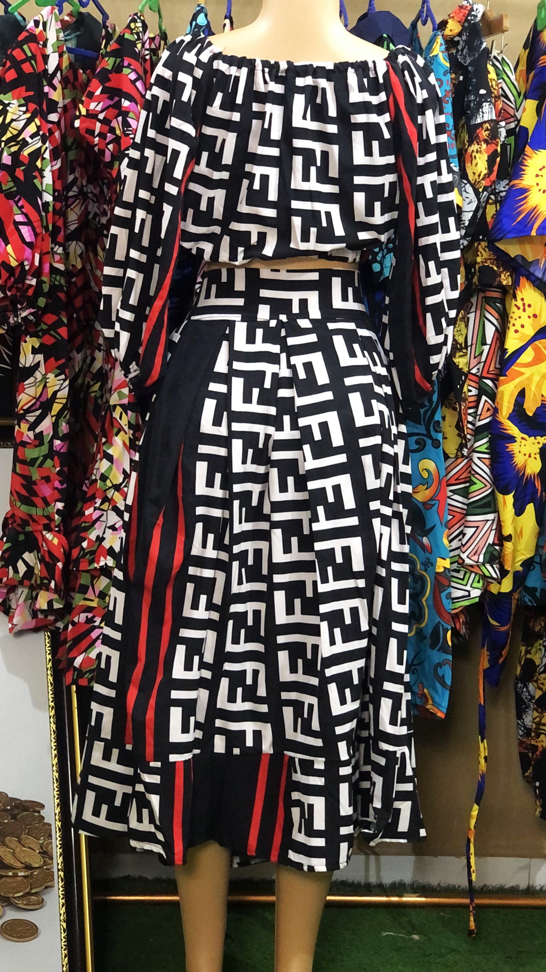 pleating skirt and elastic crop Top (G0310)